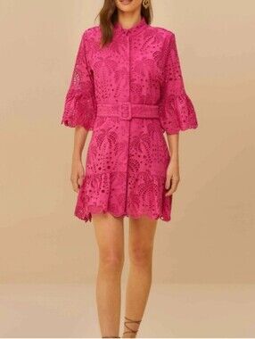 FARM Rio Hot Pink Eyelet Belted Mini Dress